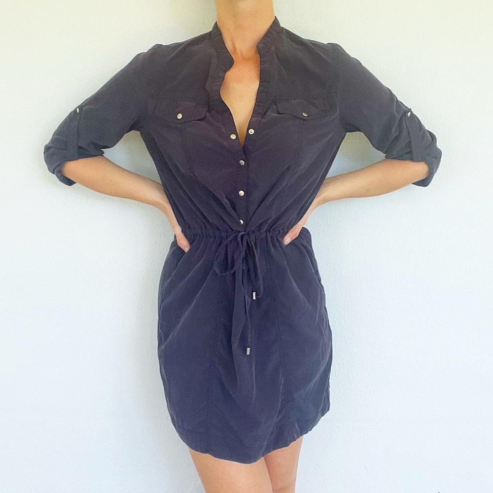 Forever 21 blue long sleeve safari style cinched waist dress size small